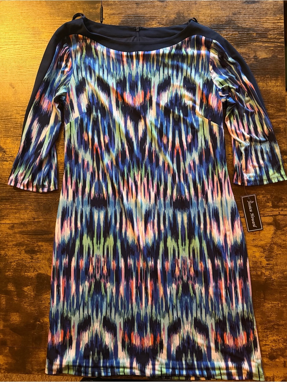 Jessica Howard Navy Multi-Color Ikat-Print Sheath Dress